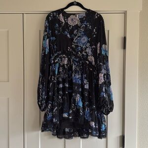 Free People Black Dress with flowers and lace trim